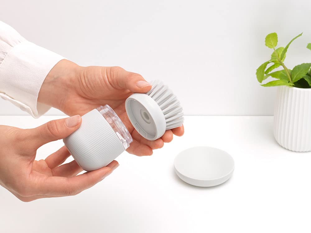 Brabantia Refillable Soap Dispensing Washing Up Brush - Secure Grip | Light Grey | 5 Year Guarantee 5