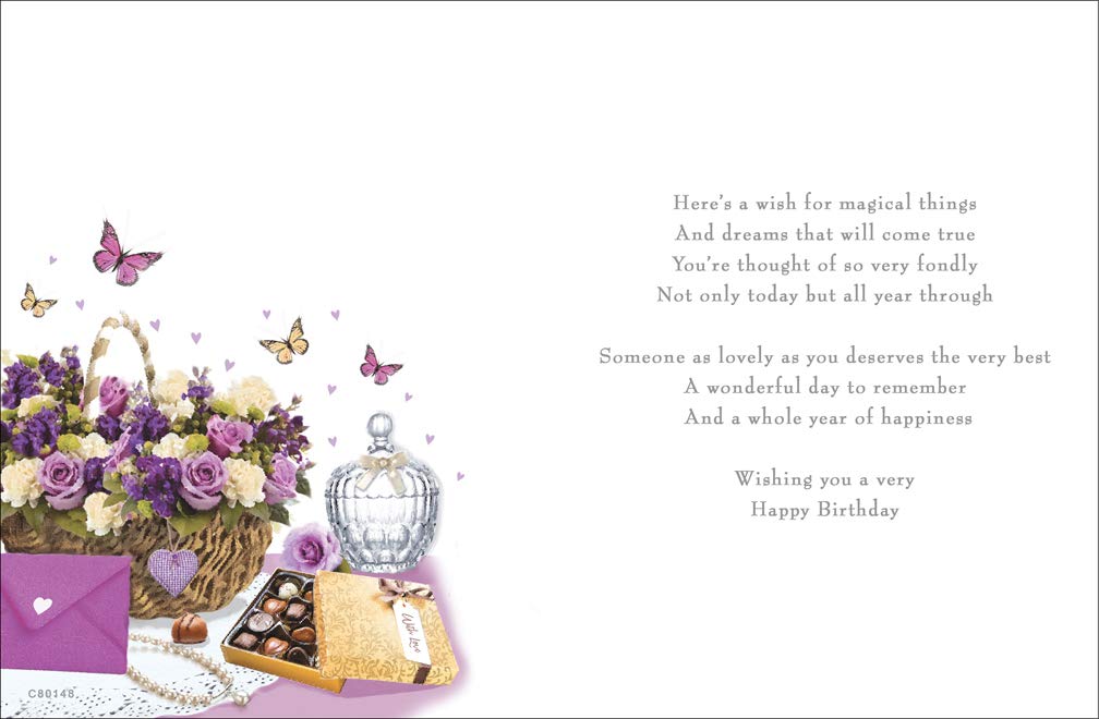 Piccadilly Greetings Female Birthday Card - Flower Basket Design | 8 x 6 Inches 2