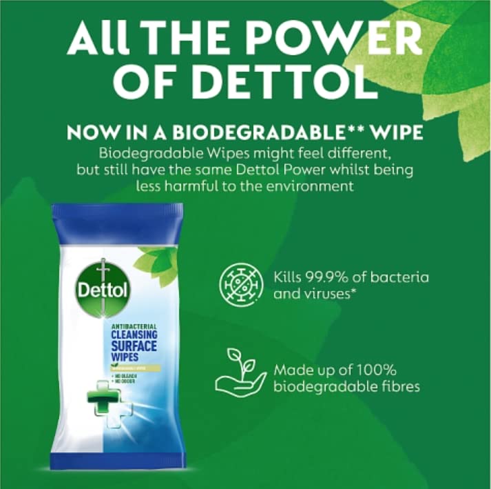 Dettol Antibacterial Biodegradable Large Surface Wipes - 110 Wipes