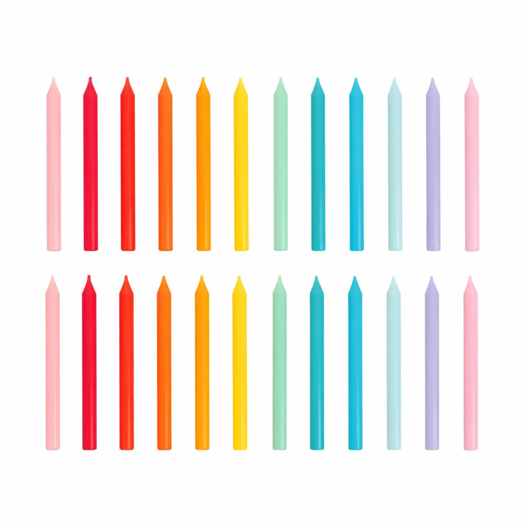 Talking Tables 24 Pack Rainbow Birthday Candles - 6cm Slim Wax Cake Topper | Clean Burn 1