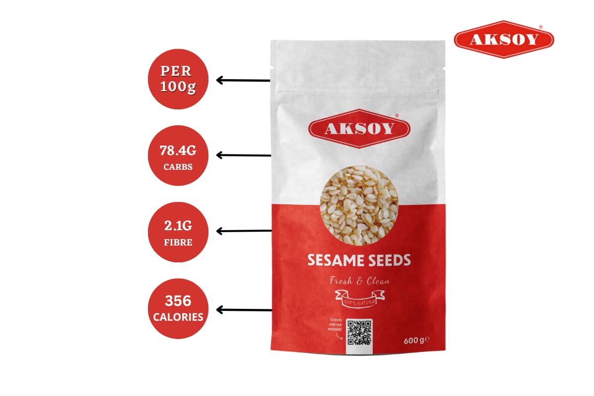 AKSOY Premium Sesame Seeds - 100% Natural, Nutty Flavor | 600g Pack 4