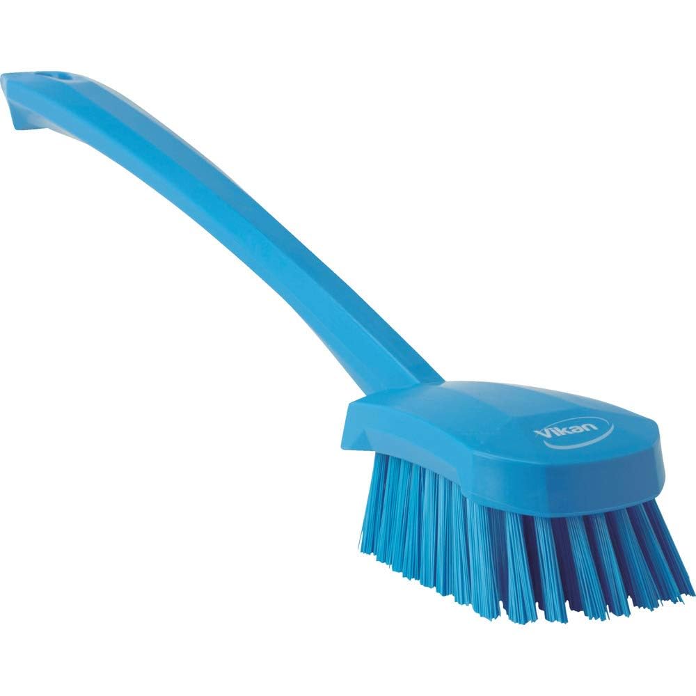 Vikan – 41863 Handbürste mit steifen, abgewinkelten Borsten, Polypropylen-Griff, Polyesterborsten, 15,75 Zoll, Blau