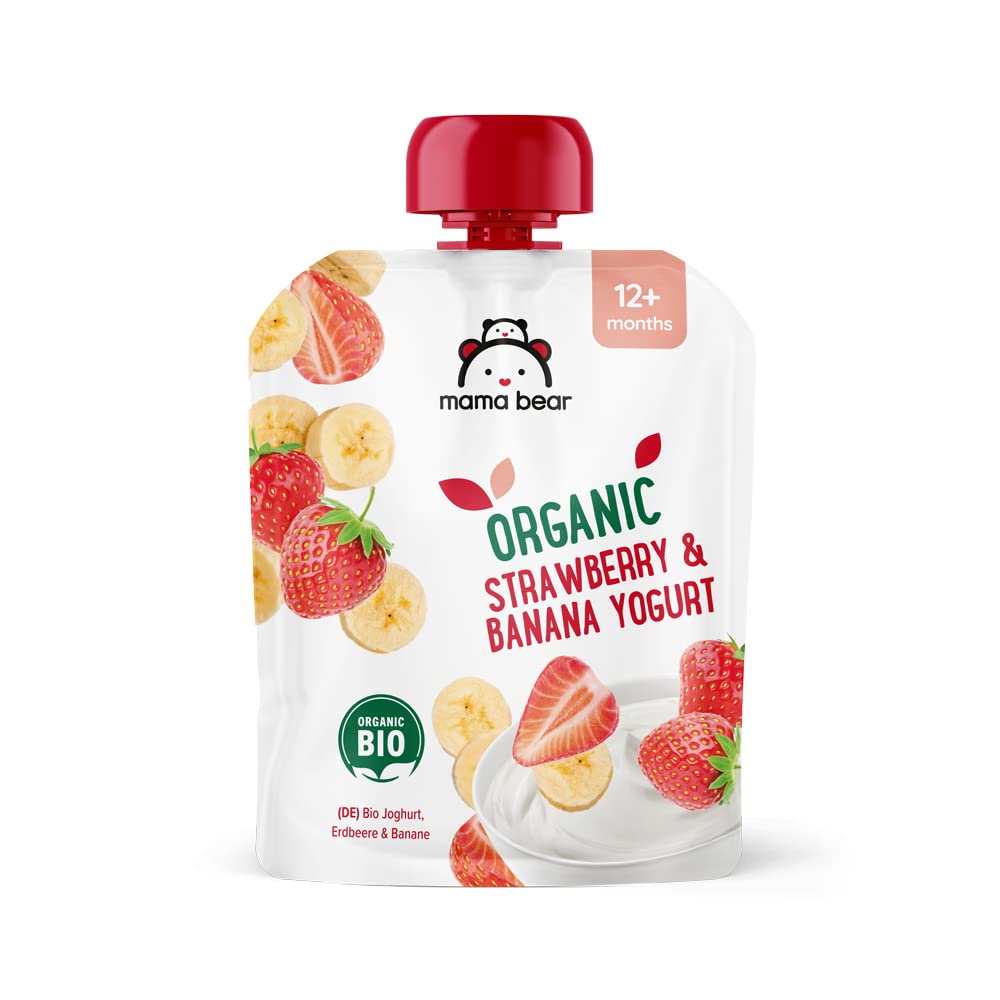 Mama Bear Organic Strawberry & Banana Yogurt Purée, 6 x 90g Pouches