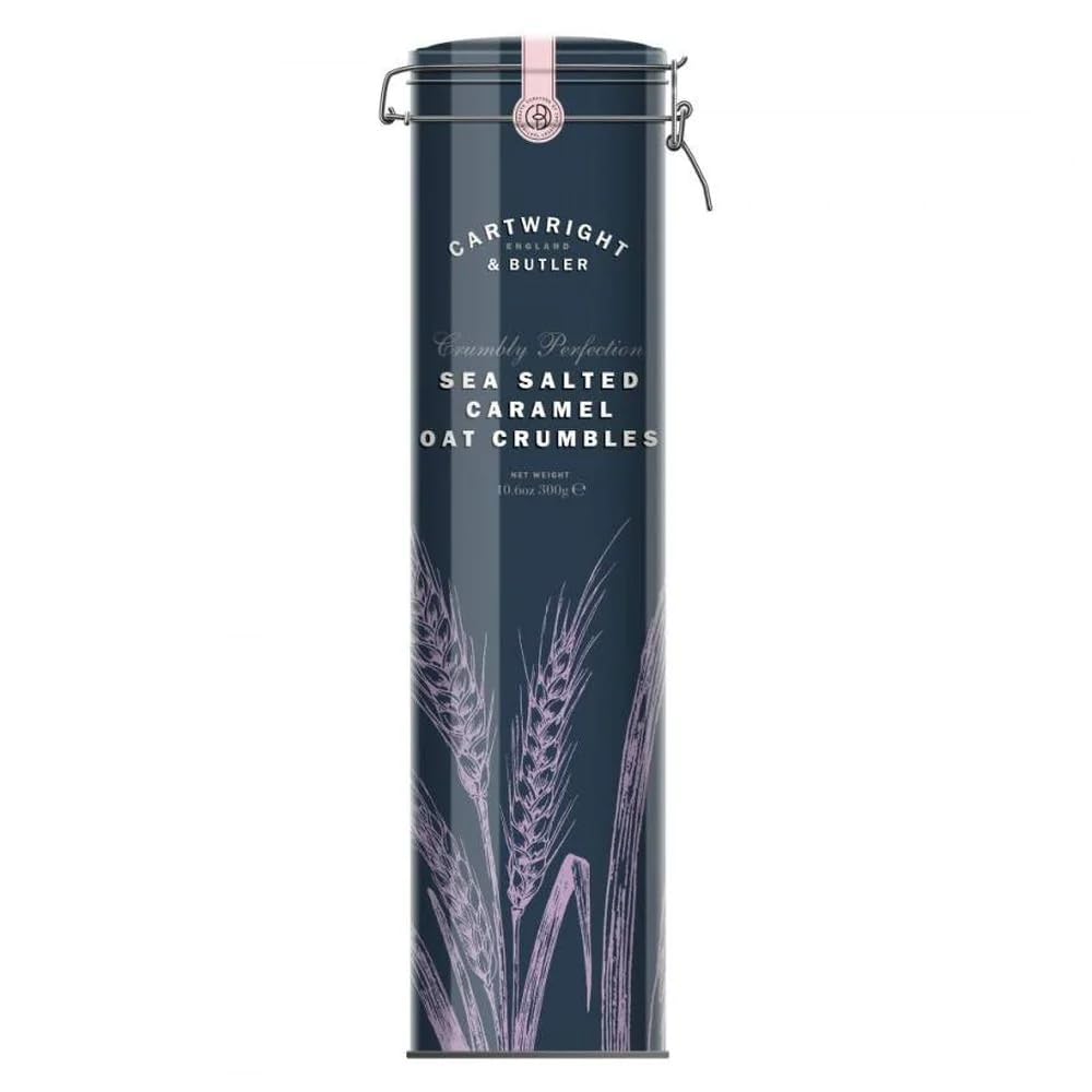 Cartwright & Butler Sea Salted Caramel Oat Crumbles - 300g Tall Tin | All Butter Shortbread