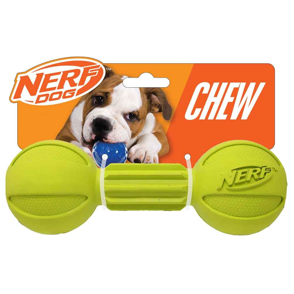 Nerf Dog Barbell Chew Toy - Durable Rubber for Fetch & Chewing | 7.5-Inch Medium Size