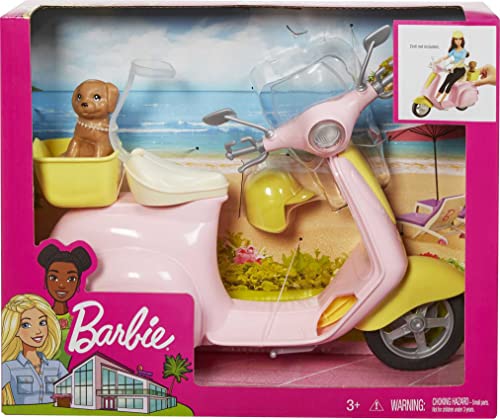 Barbie FRP56 Landgoed Mo-Ped Motorfiets voor Pop, Roze Scooter, Voertuig