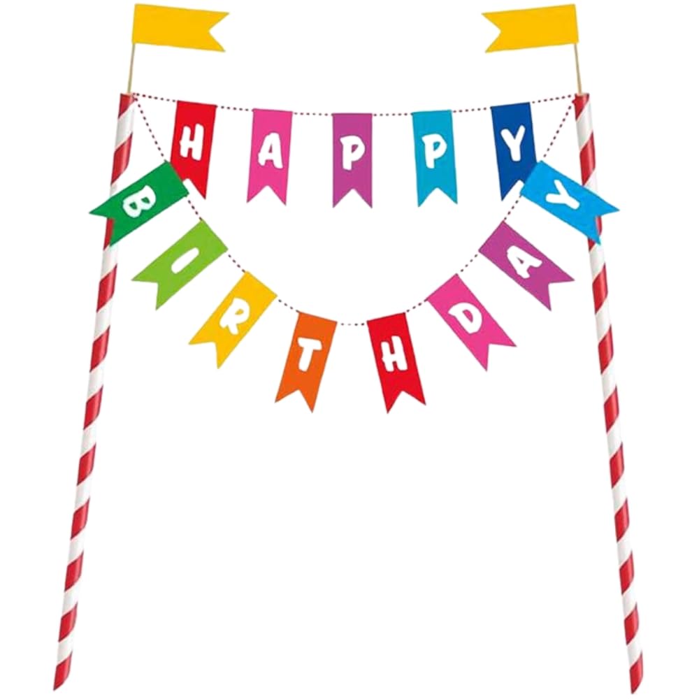 Unique Rainbow Birthday Cake Bunting Topper - Plastic, 15cm High x 20cm Wide | For Girls' Parties