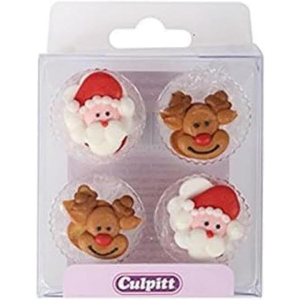 Culpitt - Santa & Rudolph Sugar Pipings Edible Royal Icing Cake Toppers Pack of 12