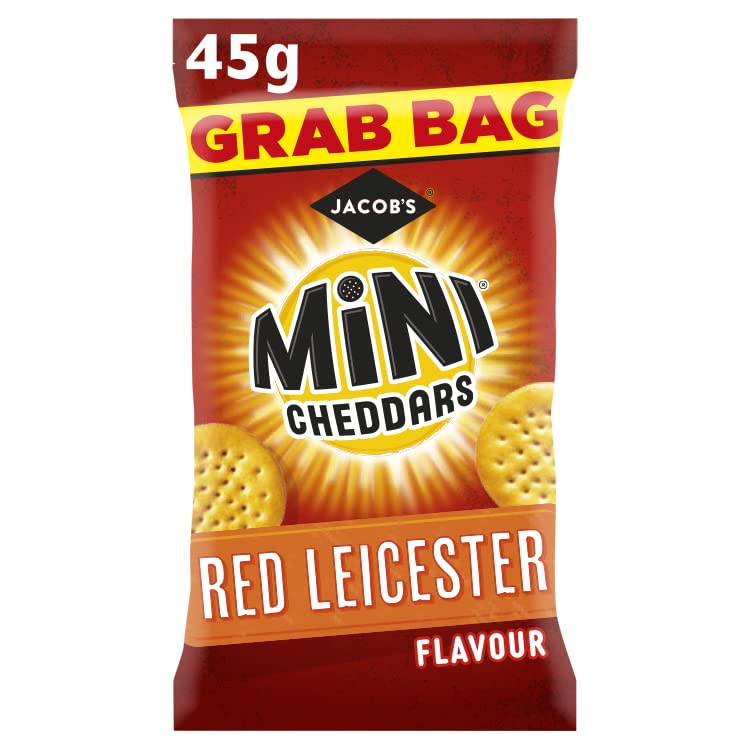 JACOB'S Mini Cheddars Red Leicester Cheese Crackers - 30 Pack of 45g Grab Bags 1