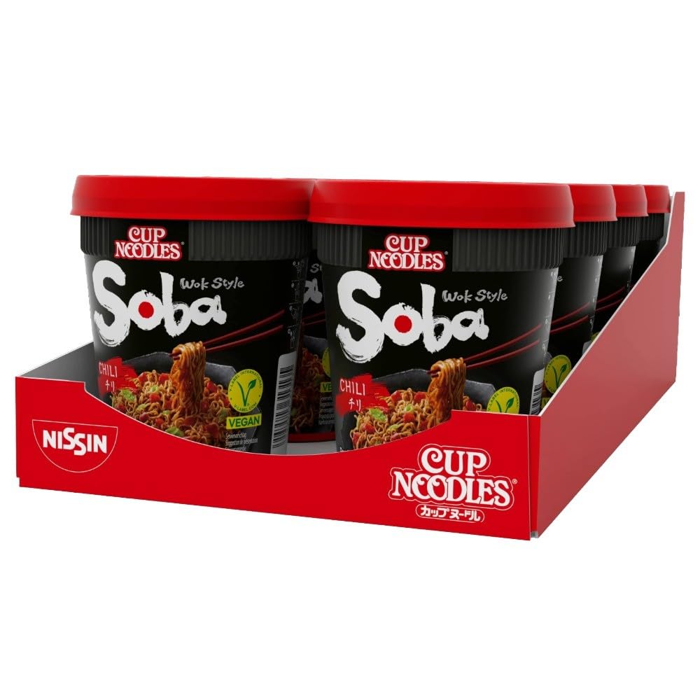 NISSIN Cup Noodles Soba Wok Style Chilli Flavoured Instant Noodles, 92 g, Pack of 8 1