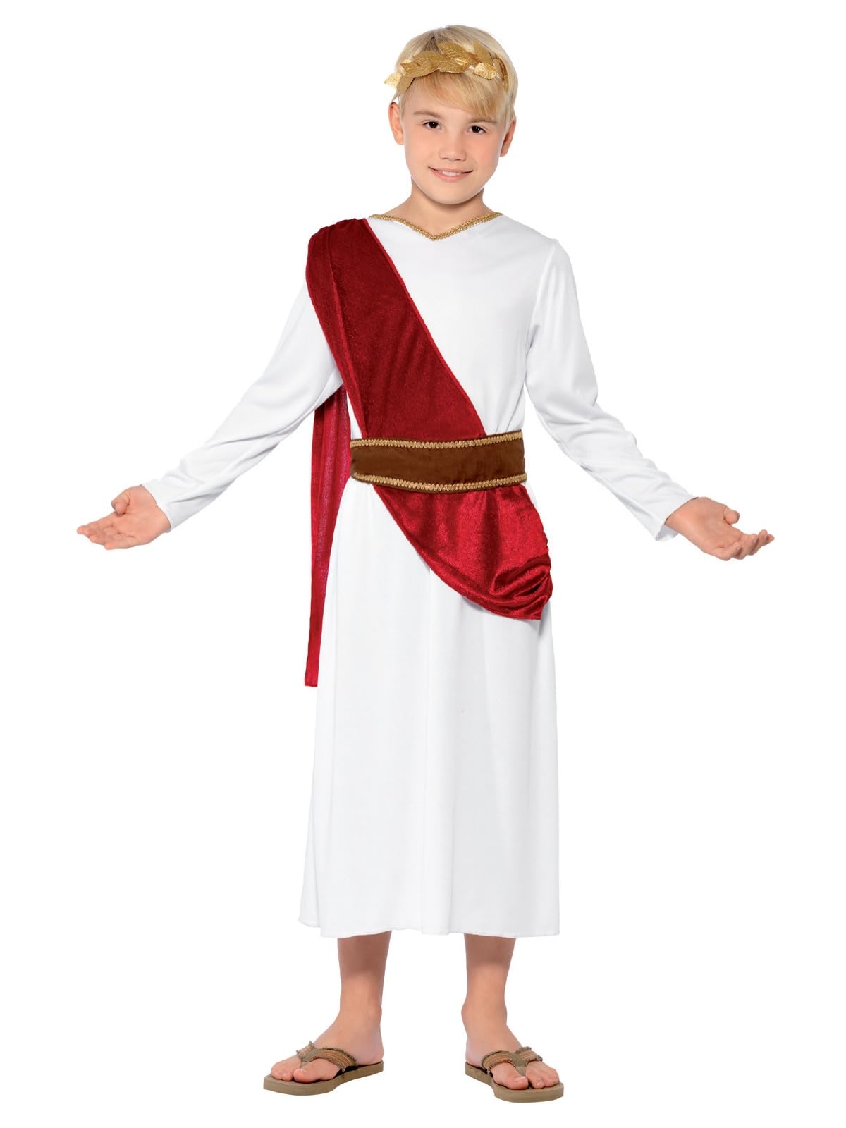 Smiffys Roman Costume, White with Robe, Belt and Headpiece, Boys Fancy Dress, Child Dress Up Costumes 1