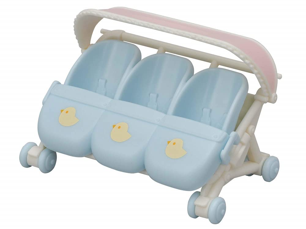 Sylvanian Families Triplets Stroller - Blue Plastic Dollhouse Furniture for Ages 3+ | Model 5533