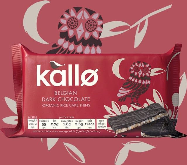 Kallo Organic Rice Cake Thins with Belgian Dark Chocolate - Gluten Free, 75g, Pack of 6