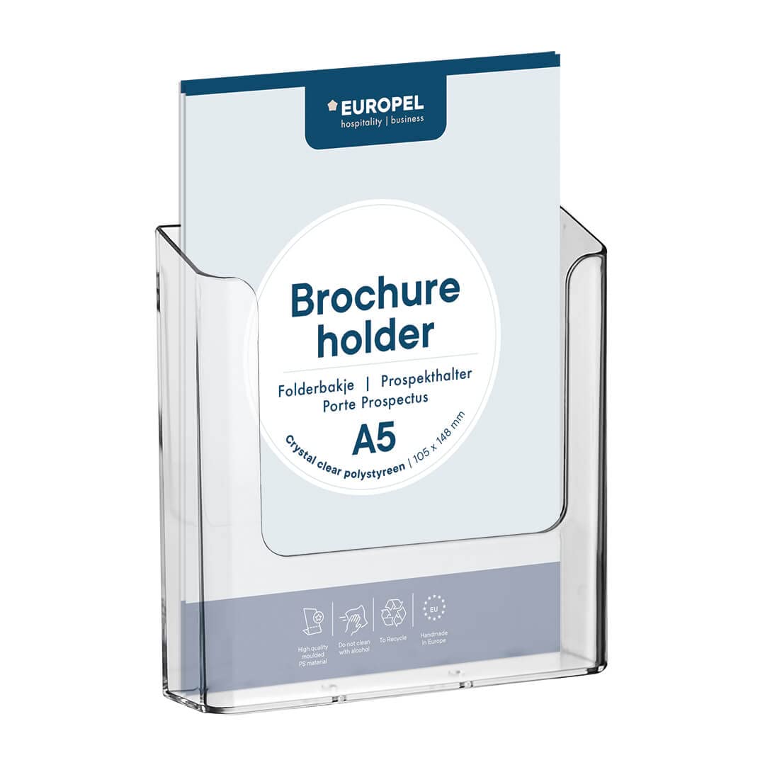 Europel Wall Mounted Brochure Holder - A5 Size | Crystal Clear Acrylic | Space Saving 2