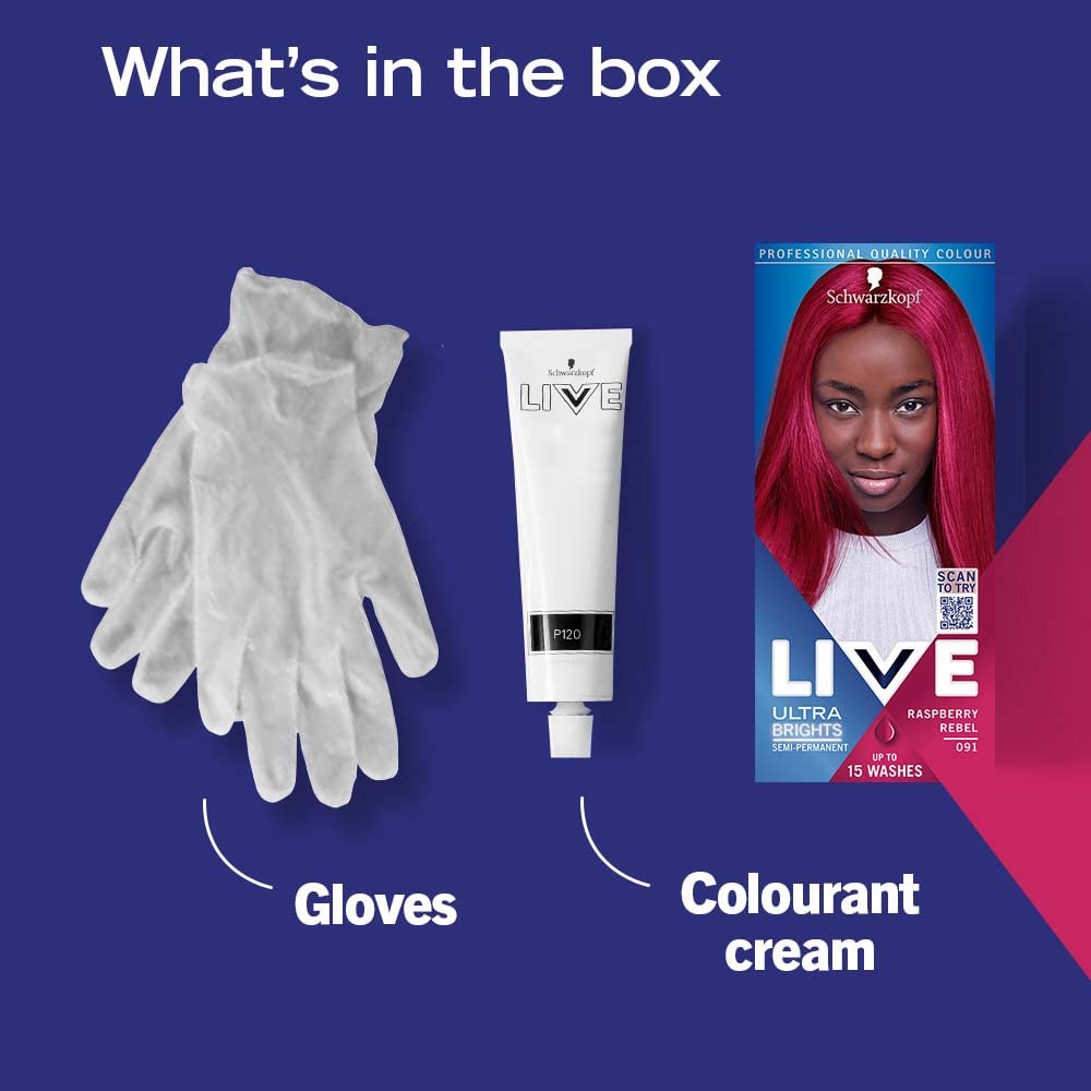 Schwarzkopf LIVE Ultra Brights or Pastels Semi-Permanent Hair Dye - Raspberry Rebel (50ml) 2