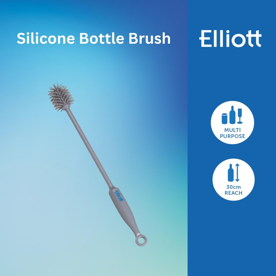 Elliott Silicone Bottle Brush - Flexible, Hygienic & Scratch-Free Cleaning | Grey | 300mm Length 2