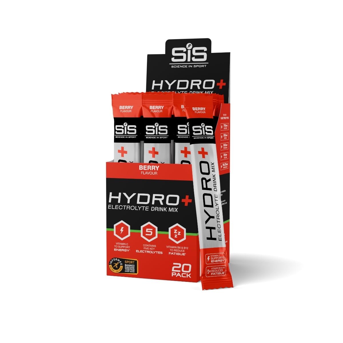 Science in Sport Hydro+ Electrolytes Powder Sachets with 5 Essential Electrolytes | Berry | 20 Servings 1