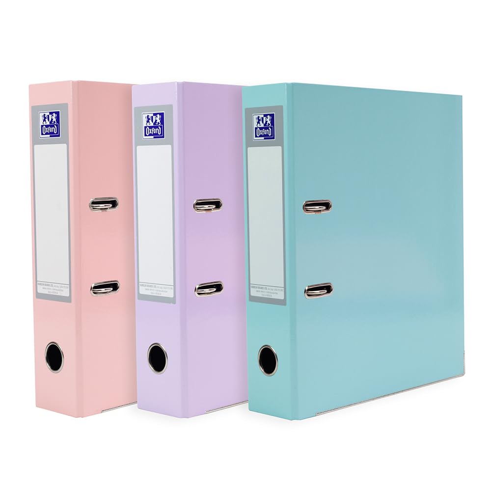 Oxford A4 Lever Arch Files - Pastel Colours Pack of 3 | 70mm Spine | 560 Sheet Capacity