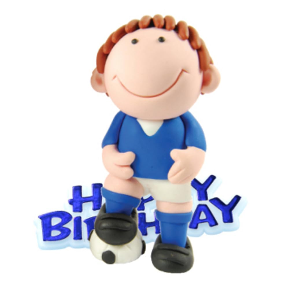 Anniversary House Fußball-Kuchenaufsatz-Andenkenset, blaue Geburtstagskuchendekoration aus Kunstharz, 2-teilig mit Motto, CD102B