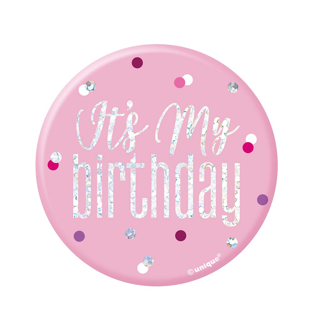 Unique Pink & Silver Birthday Badge - Glitz 'It's My Birthday' Design | Metal | 1 pc 3