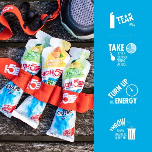 HIGH5 Mixed Energy Gel Aqua Taster Pack - 15x66g with Caffeinated & Non-Caffeinated Gels in Berry, Citrus, and Orange Flavors