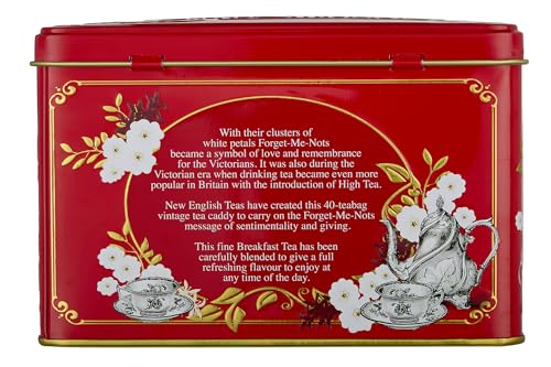 New English Teas Vintage Victorian Tea Tin in Berry-Red with 40 English Breakfast Teabags 12