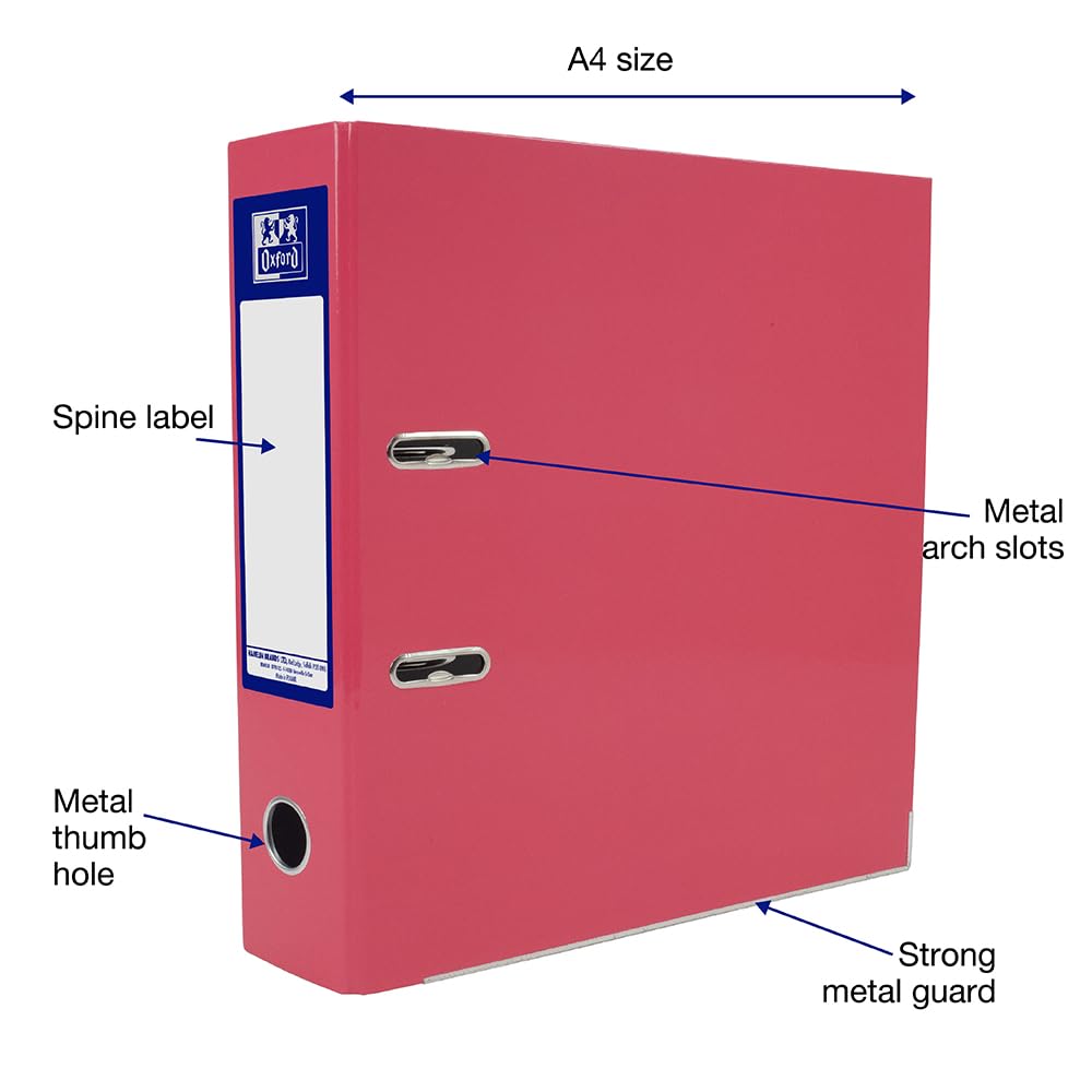 Oxford Premium A4 Lever Arch File, Pink Single Folder, Heavy Duty 2