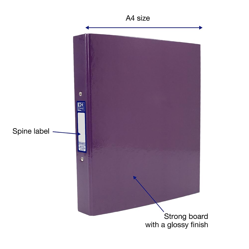 Oxford Premium A4 Ring Binder, Purple Single Folder, 25mm Capacity, Laminated Paper on Board