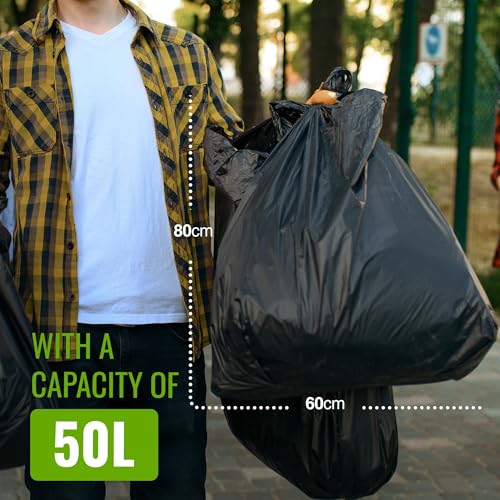 EcoBag Extra Strong Heavy Duty Refuse Sacks - 50 Pack, 70L, Recyclable Bin Bags