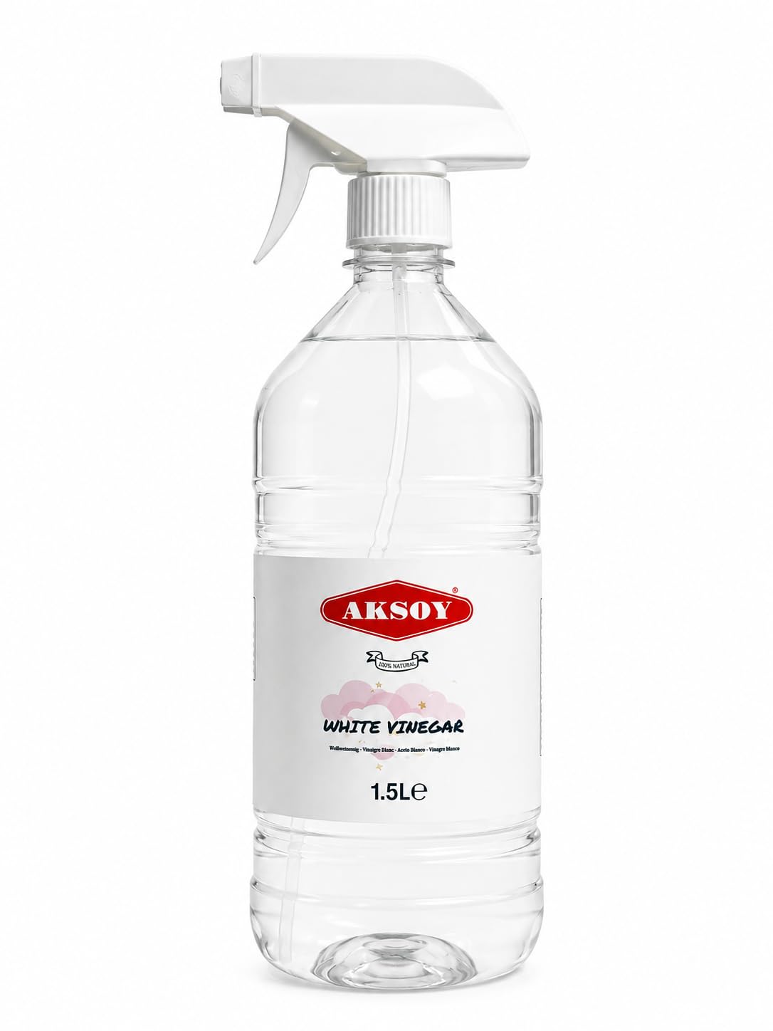 AKSOY Distilled White Spirit Vinegar Spray - Powerful Multi-Purpose Cleaner | 1.5L
