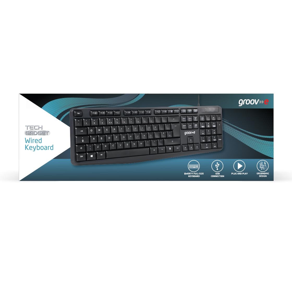 groov e Wired Full-Size Keyboard - Ergonomic USB QWERTY Keyboard for PC and Laptop 2
