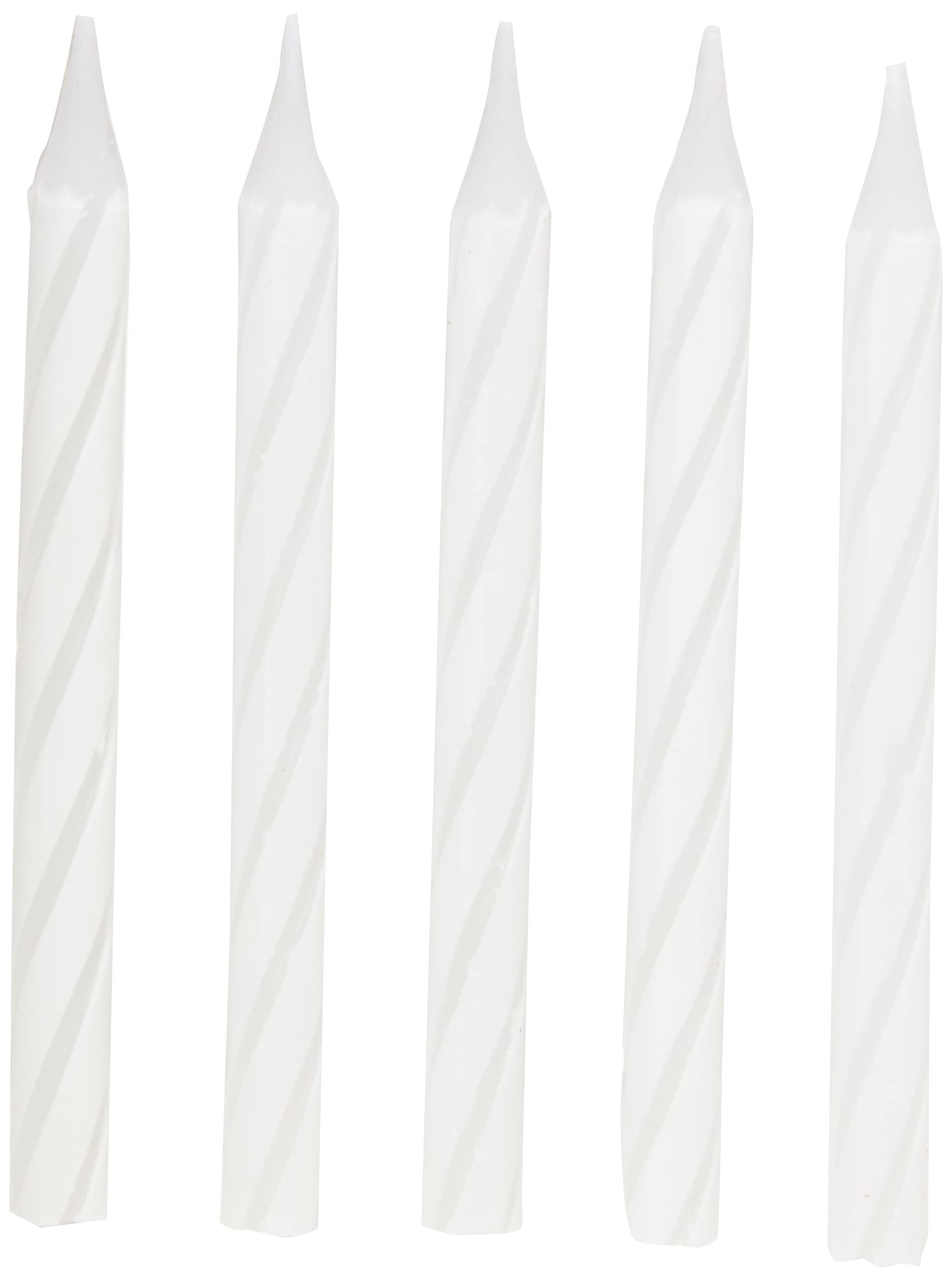 Unique Party Striped White Birthday Candles - Pack of 24 | 6cm Height | Wax