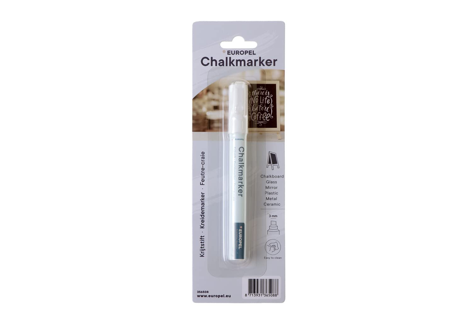 Europel Liquid Chalk Marker - White Ink, 3mm Reversible Tip (Round/Chisel) | Dust Free 3