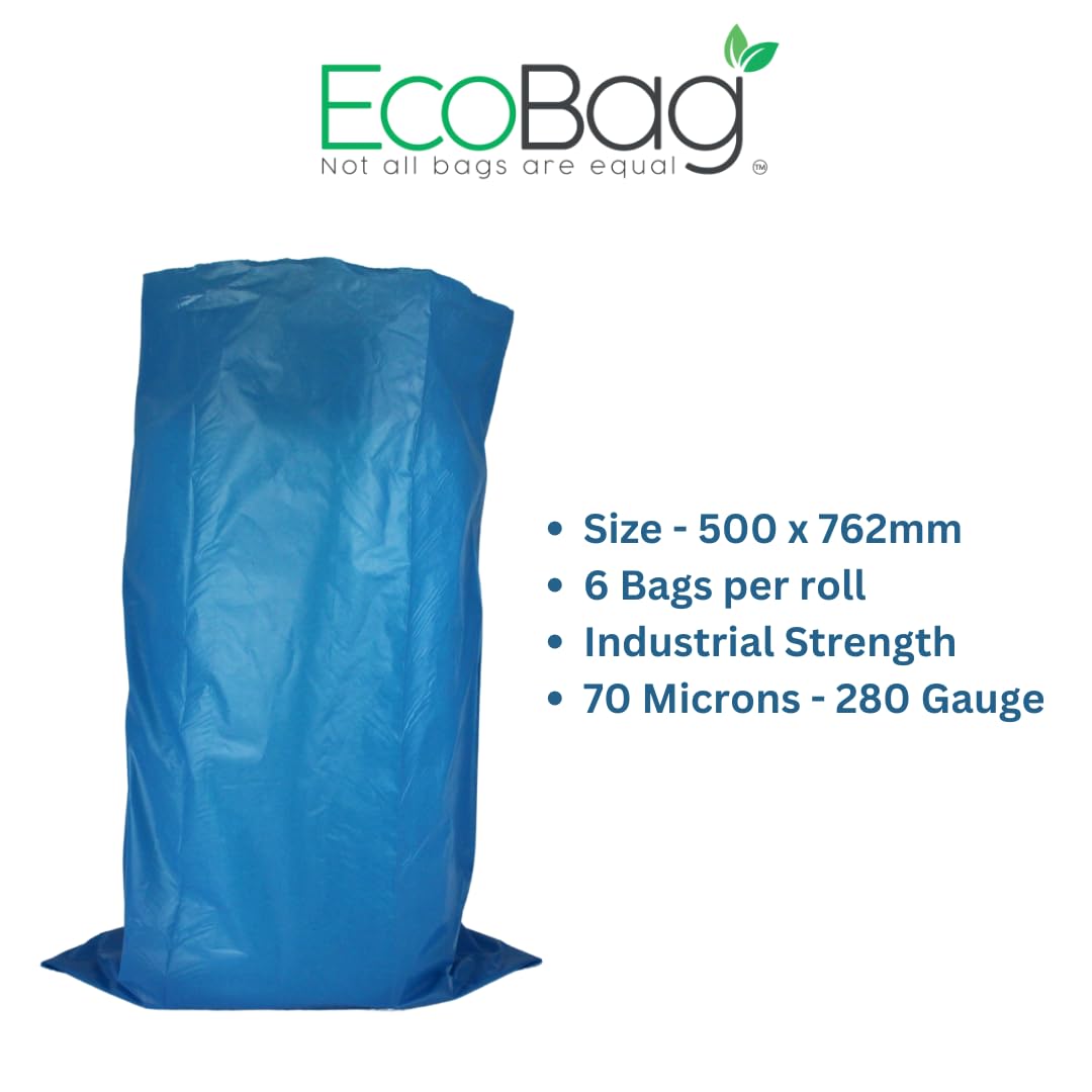 EcoBag 6 Pack Blue 30L 80 Micron Recyclable Heavy Duty Rubble Bags 13