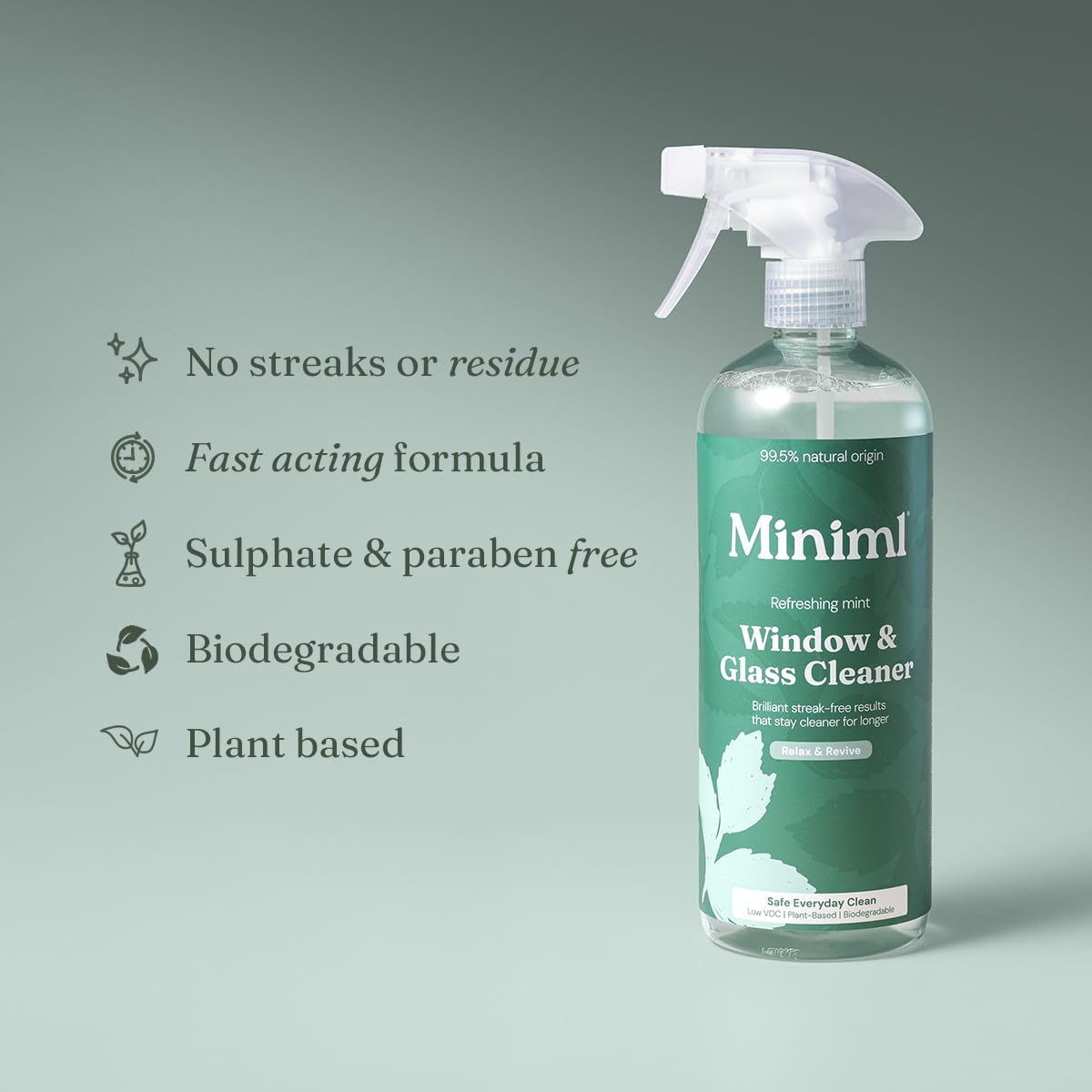 Miniml Window & Glass Cleaner Spray - Streak-Free Shine, Mint Scented, 750ml 4