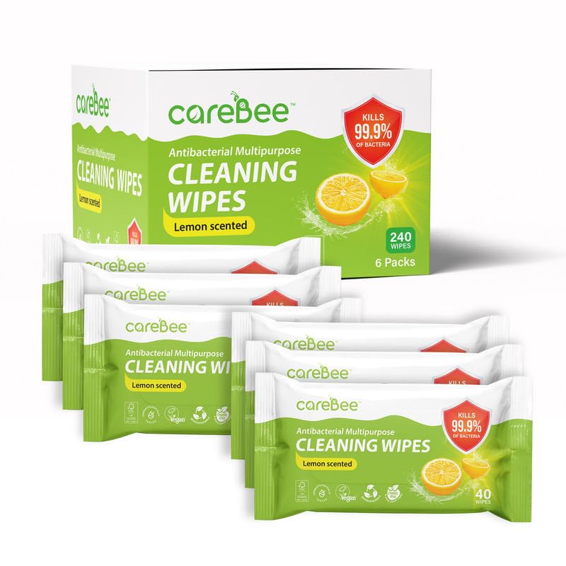 CareBee Plastic-Free Antibacterial Surface Wipes - Plant-Based, Biodegradable, Lemon Scent | Pack of 6 1