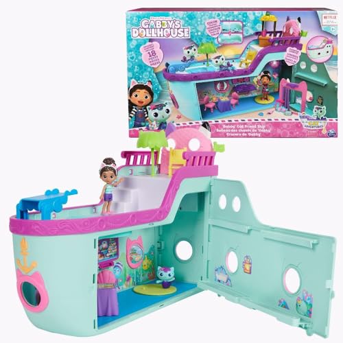 Gabby's Dollhouse Cat Friend Ship - 18-Piece Cruise Playset with Gabby & MerCat Figures, Ages 3+