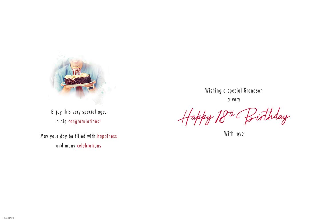 Piccadilly Greetings Age 18 Grandson Birthday Card | 9 x 6 Inches | Made in the UK
