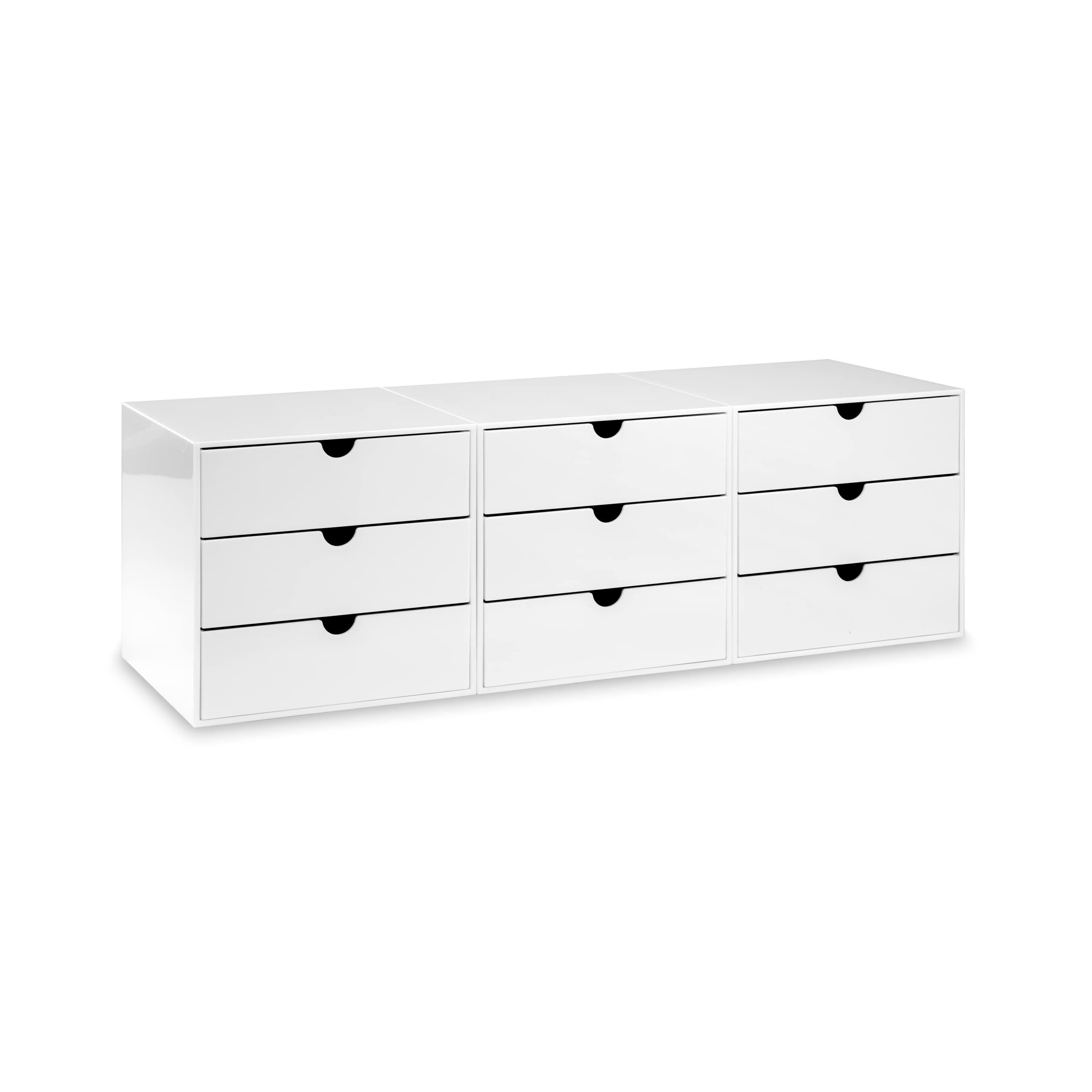 Osco White Hi-Gloss ABS Plastic Cube Desk Organiser - 3 Drawers | Stackable | Fits IKEA KALLAX 5