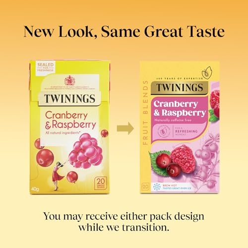 Twinings Cranberry & Raspberry Fruit Infusion Tea - 20 Biodegradable Teabags, Caffeine & Sugar Free