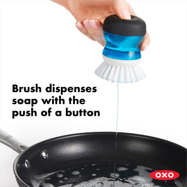 OXO Good Grips Soap Dispensing Palm Brush Storage Set with Holder | Durable Nylon Bristles 2