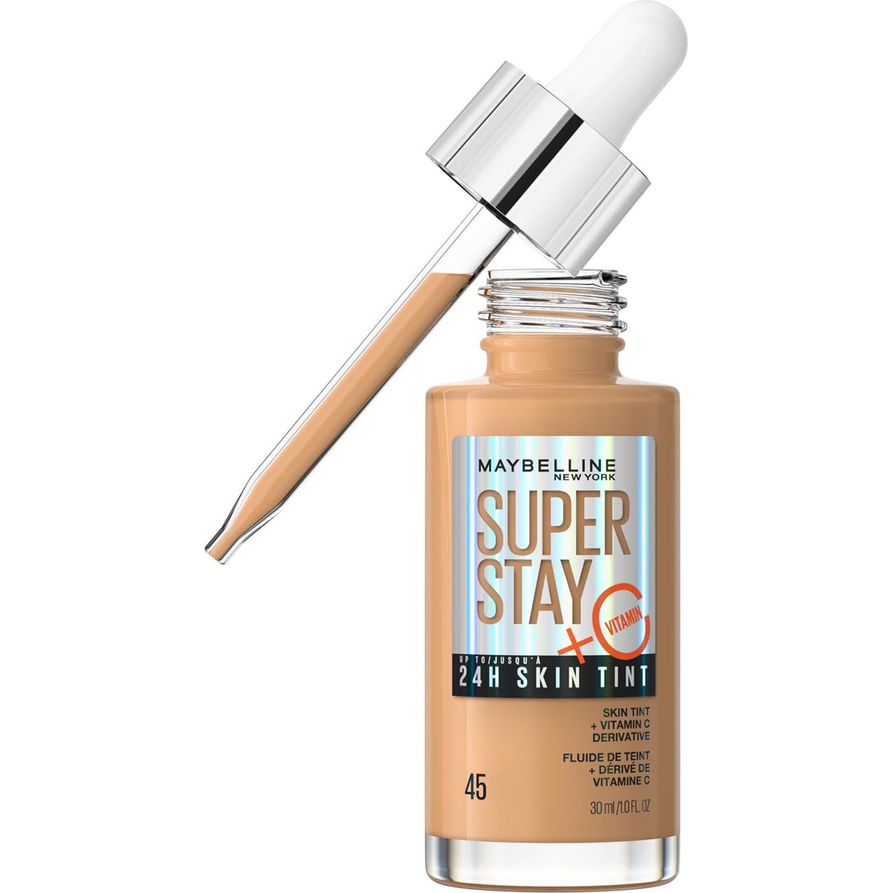 Maybelline Super Stay Skin Tint Foundation with Vitamin C - Shade 45, Vegan Formula, 24H Wear 1