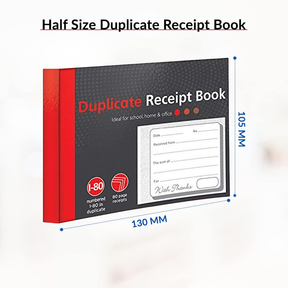 1ABOVE Duplicate Receipt Book - 80 Numbered Duplicate Pages | Half Size (5"x4") | Pack of 5 3