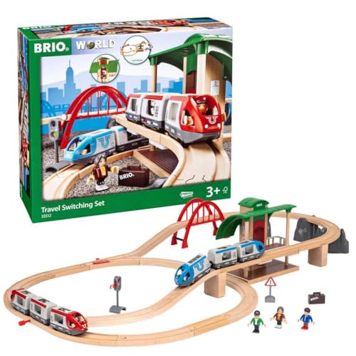 BRIO World Railway Travel Switching Set - Interactive Train Playset for Kids Age 3+ (33512)