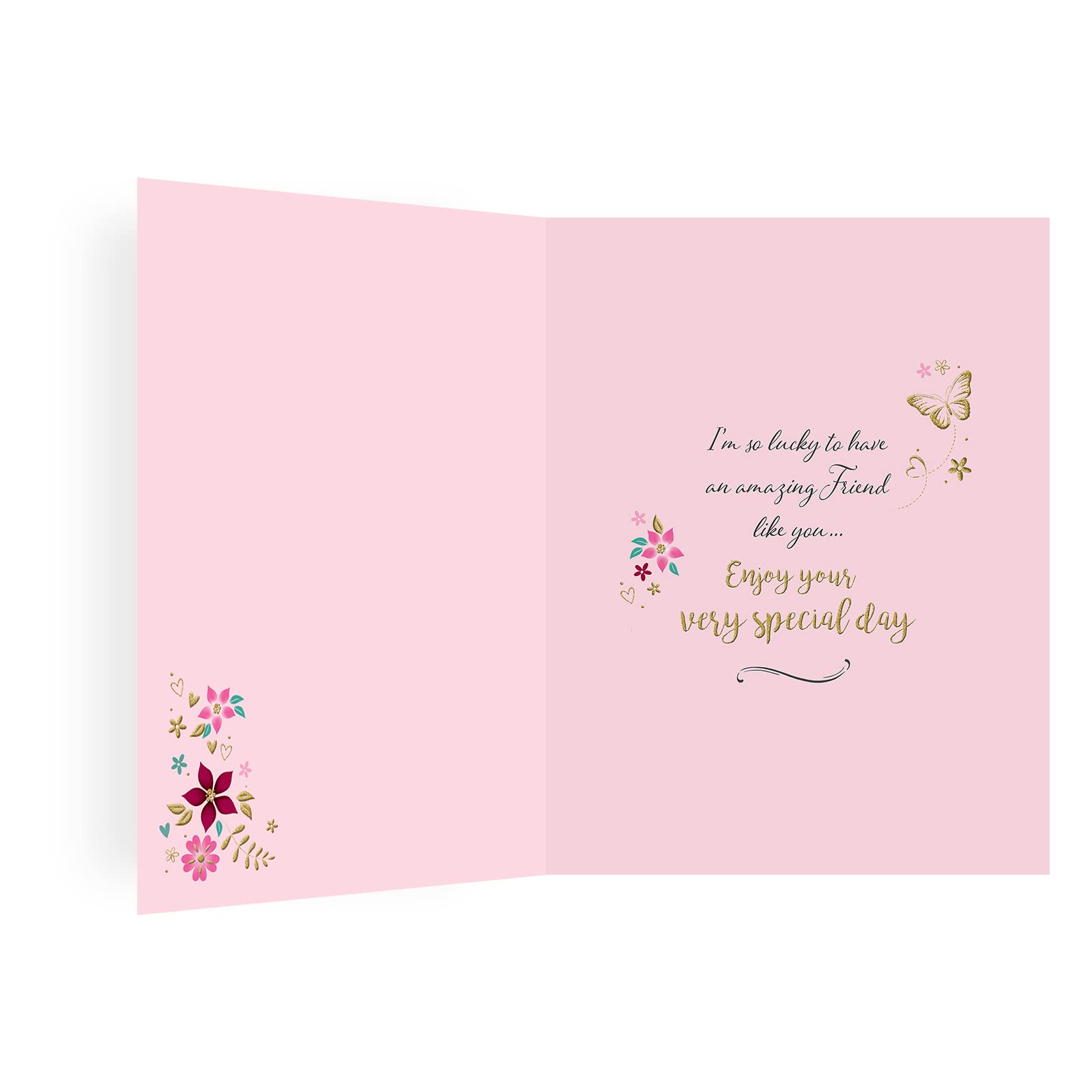 Piccadilly Greetings Birthday Card for Friend - 8 x 6 Inches | Pink Flowers Design