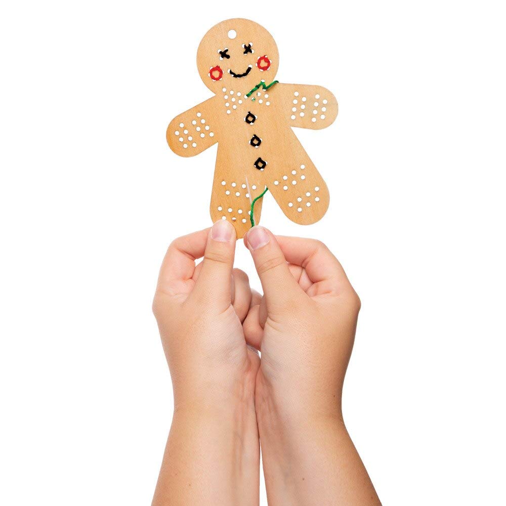 Baker Ross AT187 Gingerbread Wooden Decoration Craft Kit - Educational Sewing Activity for Kids