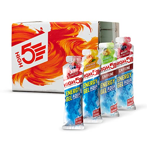 HIGH5 Mixed Energy Gel Aqua Taster Pack - 15x66g with Caffeinated & Non-Caffeinated Gels in Berry, Citrus, and Orange Flavors