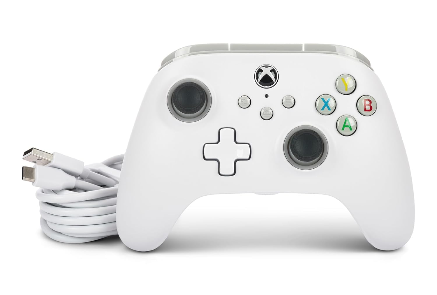 Kabelgebundener PowerA-Controller für Xbox Series X|S, Xbox One, PC – offiziell lizenziert, Dual Rumble, 3 m langes Kabel, 3,5-mm-Headset-Anschluss – Weiß