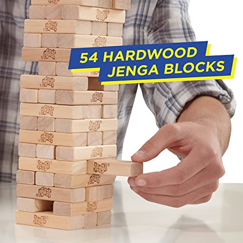 Hasbro Gaming Jenga Classic Stacking Game, Outdoor Family Fun for Kids Ages 6+, 54 Wooden Blocks with Stacking Sleeve