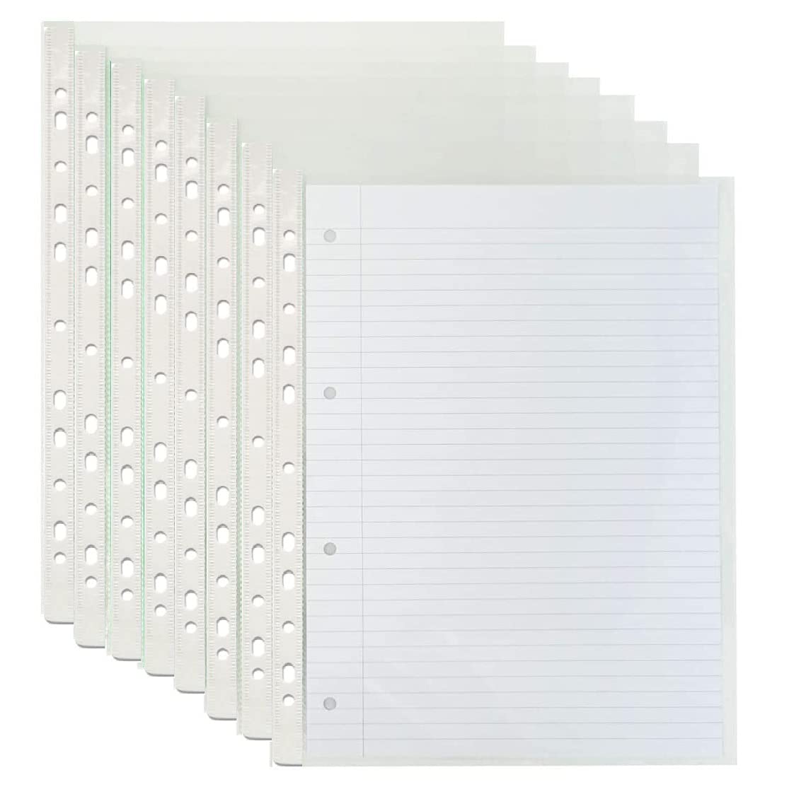 G4GADGET A4 Punched File Pockets - 50 Pack, 30 Micron, 15 Sheet Capacity, Green | Reinforced Strip